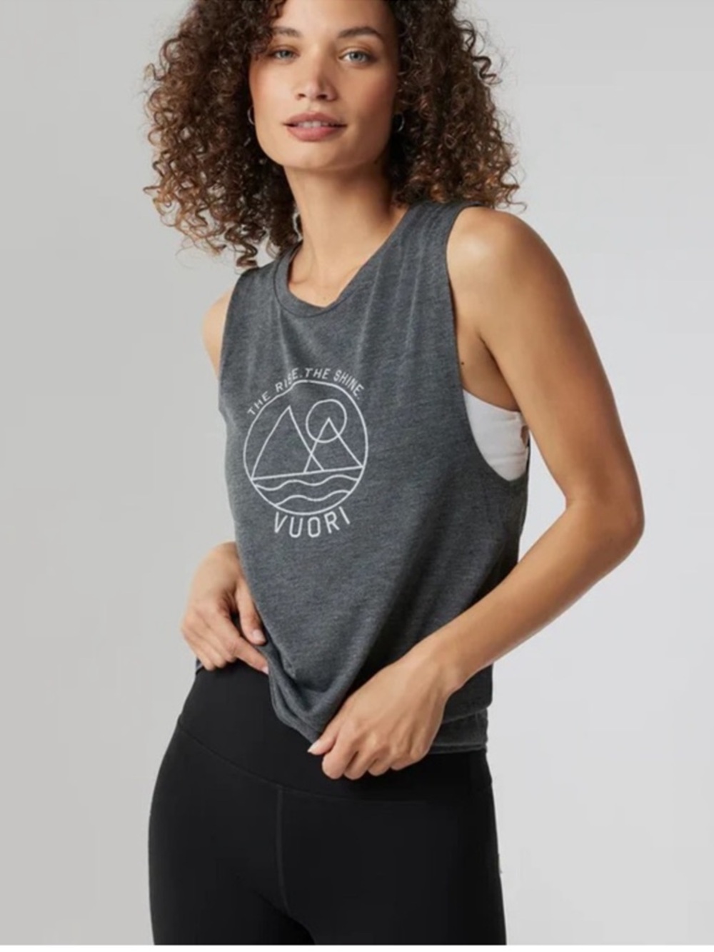 Vuori Rise The Shine Tank Gray Graphic Muscle Tank Size Small